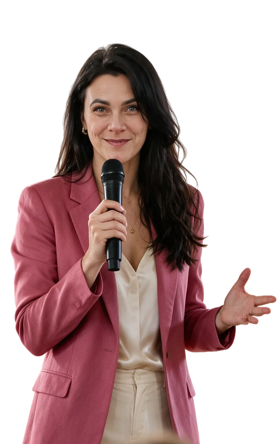 Nicolett Menge spricht mit Mikrofon